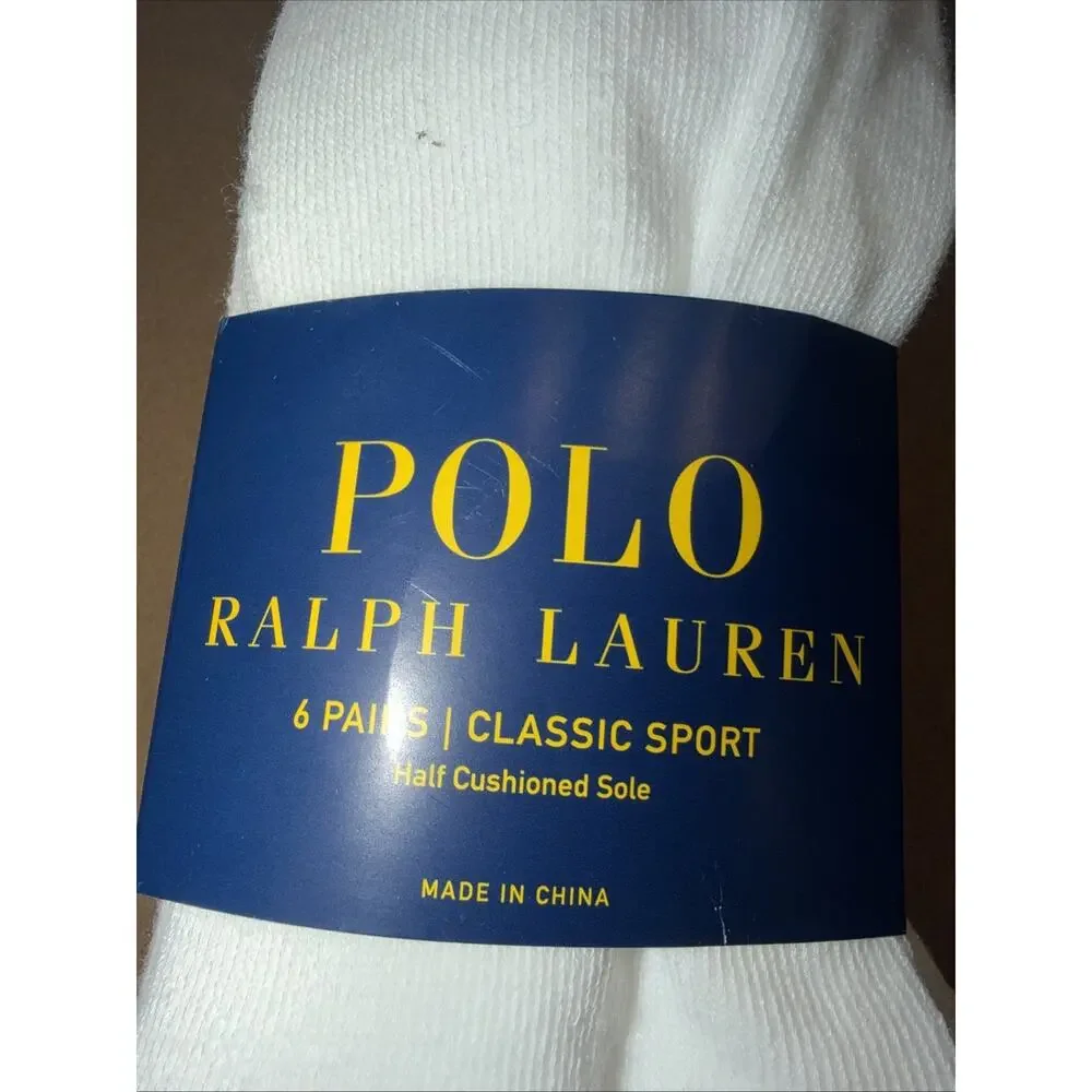 Polo Ralph Lauren Men 6 Pair Classic Sport Low Cut Socks 6-12.5 White
